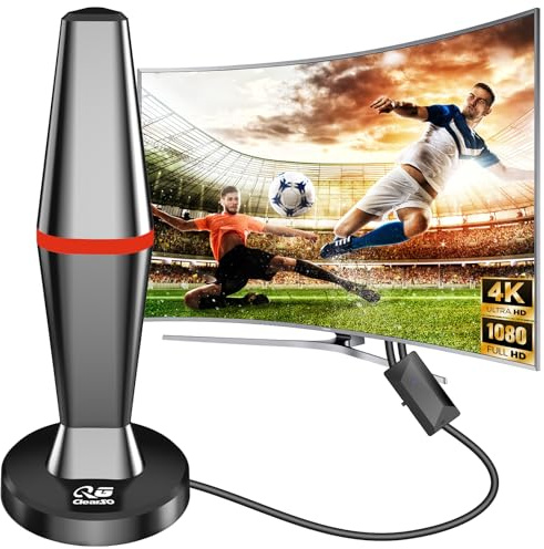 Antenne TV Intérieure Puissante TNT,Antenne TNT IntéRieur avec Amplificateur de Signal à Gain Élevé,Réception Longue Portée à 360°,Compatible avec Smart TV 4K/1080P/Tous Les TVs