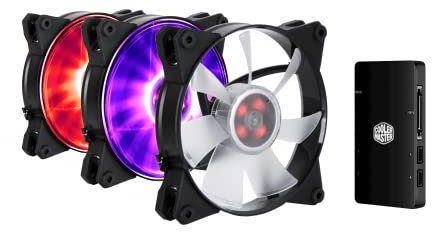 Cooler Master MasterFan Pro Air Flow 120 RGB 3-en-1 con Controlador RGB LED – 3 Ventiladores de Caja RGB (PWM) y Aspas Air Flow (650-1100 RPM,48.8 CFM), Silencioso (6-20 dBA), 3x120mm, Controlador RGB