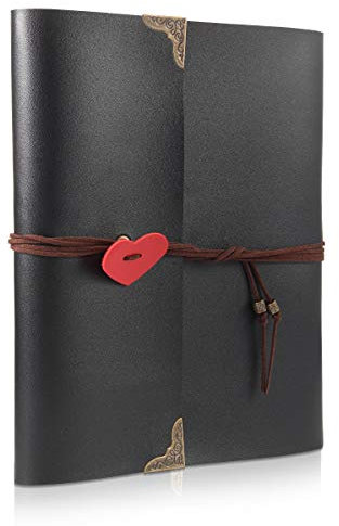 THXMADAM Vintage Pelle Album Fotografico Foto Scrapbook Retrò Memory Book Guest Book Libro degli Ospiti con 60 Pagine Nere per San Valentino Festa della Mamma Anniversario Compleanno Natale Regalo