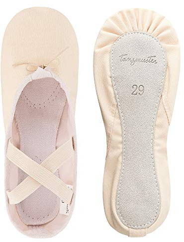 tanzmuster Ballettschuhe Mädchen - DANI - ganze Ledersohle- Sandfarben Größe 34 - Ballettschläppchen für Kinder - rosa beige Tanzschuhe fürs Ballett