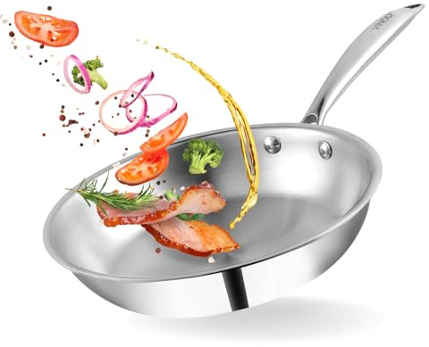 Vinod Platinum Triply Stainless Steel Frying Pan – 22 cm | Thick Bottom for Even Heat & Durability | Ideal for Frying Eggs, Sautéing & Pancakes | Induction & Gas Compatible | Scratch Resistant