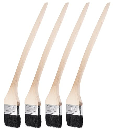 sourcing map Pincel de pintura para radiador doblado de 17 pulgadas de largo y 3 pulgadas de ancho, cerdas con mango largo de madera para tratamiento de pared, color negro, 4 unidades