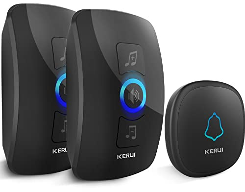 Funkklingel 1 Sender 2 Empfänger, KERUI Wasserdicht Türklingel Funk Set, 300m Reichweite, 60 Melodien, IP66 Aussen Haustür Klingel für Garten, Haus, Büro