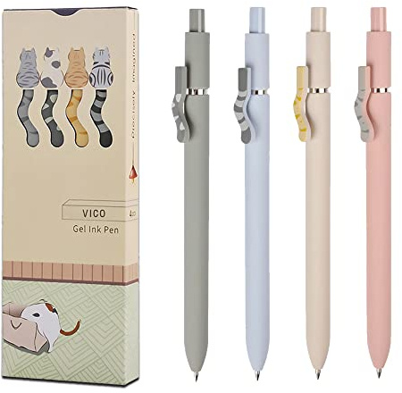 VICO Cute Cat Gel Pens – 4 Pack 0.5mm Fine Point Black Ink, Smooth Quick-Dry Writing Pens for School, Office & Study – Kawaii Aesthetic Stationery Gift