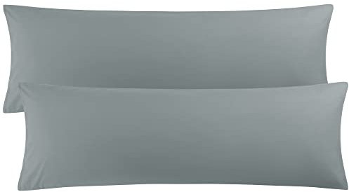 PiccoCasa 2er Set Kissenbezug 50x150 cm Seitenschläferkissen Bezug aus Mikrofaser mit Hotelverschluss, Ultra weich und atmungsaktiv, Dunkelgrau