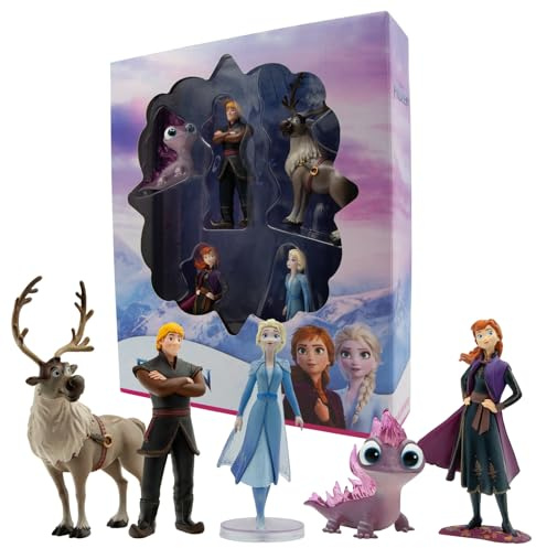 Bullyland 13414 leksaksfigurer jubileumsset prinsessan Elsa, Anna, Salamander Bruni, Kristoff och Sven från Walt Disney Frozen 2, perfekt som en liten present till barn från 3 år
