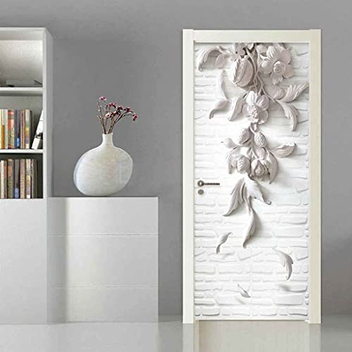 Adhesivos Para Puertas 3D Flores Blancas En Relieve Pósters Autoadhesivos Papel Pintado Murales Arte Puerta Fotos 90 X 200 Cm Pvc Puerta Desmontable Decoración Para Sala De Estar Dormitorio Baño Coci