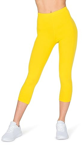 looksy Capri Legging 3/4 pour femme Pantalon d'entraînement cropped Yoga Coton Pants Plus Size, jaune, S