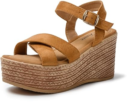JOMIX Sandales Espadrilles Compensées Femme Sandale Femme Sandales Compensé d'été Sandale Réglable avec Boucle pour Maison Piscine Plage