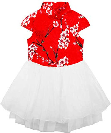Mud Kingdom flickor Cheongsam kortärmad broderad kinesisk stil tutu klänning 2-10 år, Röd, 2 år