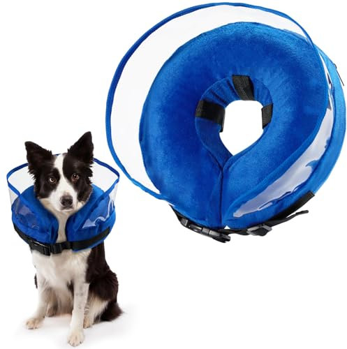 Heatail Halskrause Hund, Aufblasbar Leckschutz Hund Katze Abnehmbar Hundekragen für Genesung nach Operationen Oder Wunden für Hunde(S)