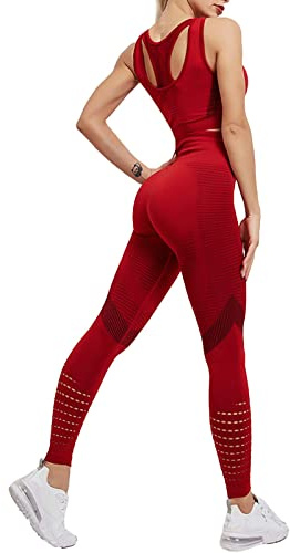 MJGkhiy Set Di Abbigliamento Sportivo Da Donna Yoga Palestra Tuta 2 Pezzi Gym Completa Reggiseno Sportiva e Push Up Vita Alta Leggings Senza Cuciture Completo Ginnastica Fitness Elastici Tute