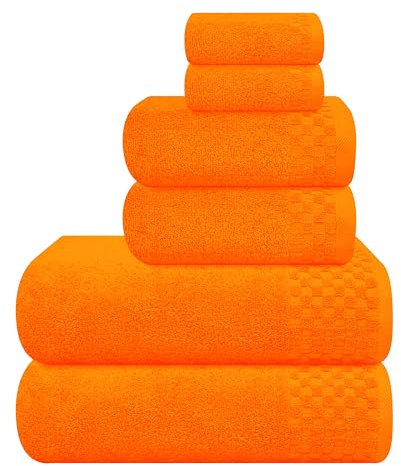 MyOwn Ultra Soft 6er-Pack Baumwoll-Handtuch-Set, enthält 2 übergroße Badetücher 70 x 140 cm, 2 Handtücher 40 x 60 cm und 2 Waschbetten 30 x 30 cm, Orange