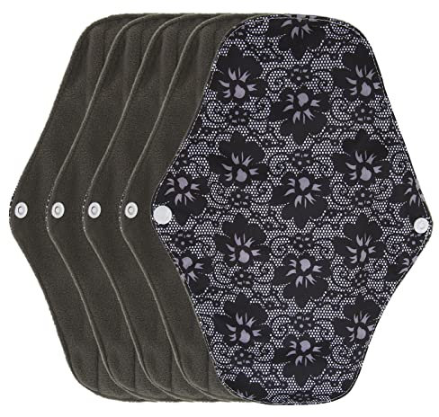 Pissente Waschbare Inkontinenzeinlagen, 5 Stück Waschbare Bambuskohle-Tuch-Menstruationseinlagen, Wiederverwendbare Damenbinden, Geruchsabsorbierende Holzkohle-Bambus-Einlagen für Frauen, (M05)