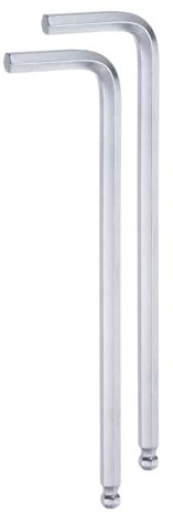 QUARKZMAN 2 Piezas de Llave Hexagonal en Forma de L con Bola de 5 mm, Llave Hexagonal Métrica de Brazo Largo de Acero Cromado Vanadio, Tono Plateado
