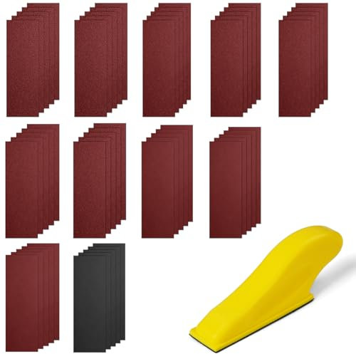 URAQT Juego de Papel de Lija Húmedo y Seco, 76 Piezas Papel de Lija Grueso a Fino Grano de 120-5000, 1 Microlijadora Manual para Pulir Coches Metal Madera Muebles, 30 x 90mm
