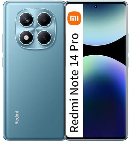 XIAOMI Redmi Note 14 Pro 12GB RAM + 256GB ROM Smartphone 6.67 Pulgadas 120Hz 200MP Batería 5500mAh 45W Wired Fast Charging, Aurora Azul（con Cargador）