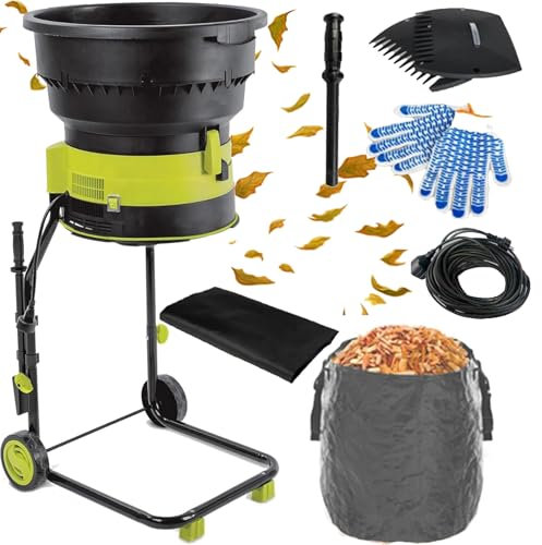 JJENXYYDS Broyeur de Compost sans Lame 2500 W, broyeur de Feuilles électrique Silencieux, avec Roues, râteau à Feuilles, Sac de Rangement, pour débris de Jardin, Feuilles,20m-Power-Cord
