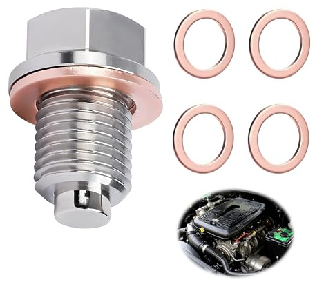 Bouchon de Vidange Voiture avec 5 Joint, D'huile Magnétique Joint Vidange, Acier Inoxydable D'Huile Magnétique Vis de Carter Écrou Vidange Carter pour Moto Bateau Voiture Moteur Plupart Voitures