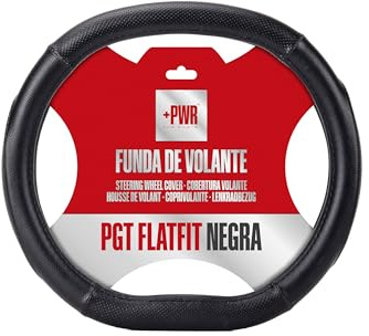 +PWR Car Parts PGT FlatFit Negra Funda de Volante para Peugeot. Diseño Específico para Volantes de Base Plana. Símil Piel Negra Microperforada. Antideslizante, Ergonómica y de Tacto Suave.