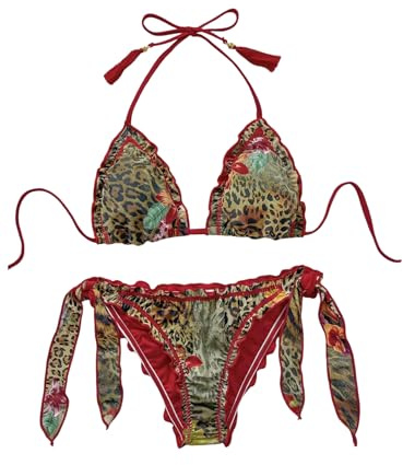 SOLY HUX Women's Floral Leopard Swimsuit Halter Triangle Tie Side String Bikini Set Two Piece Bathing Suit Beach Wear Multicolor Medium