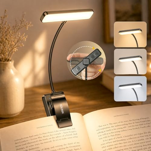 SOUNIX Lampe de Lecture 24 LED, Lampe Livre à Pince Rechargeable, 100 Heures D'autonomie, Protection des Yeux, Orientable à 315° et Flexible à 360°, Portable pour Lire au Lit