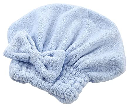 Thickened Cartoon Microfiber Hair Quick-Drying Cap Wrapped Towel Bow Shower Cap Bath Sauna spa Hair Set(Blue)