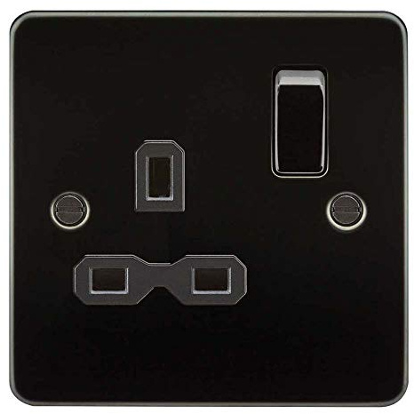 Knightsbridge FPR7000GM Flat Plate Switched Socket, Gunmetal with Black Insert, 13 A, 1G, DP