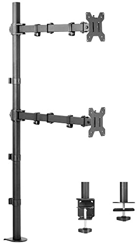 VIVO Extra Tall Vertically Stacked Dual Monitor Desk Mount Stand with 39 inch Stand-up Pole, Fully Adjustable Extended Arms, Fits 2 Screens up to 27 inches, STAND-V012T