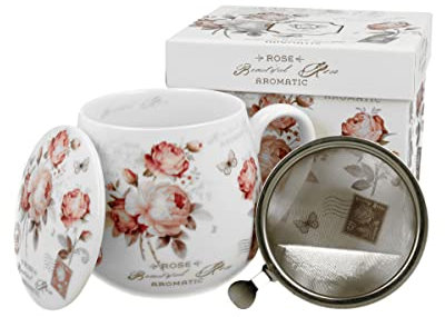 DUO Floral Secession Gobelet en porcelaine New Bone China avec infuseur à thé, 430 ml