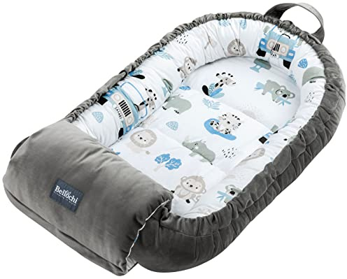 Bellochi Babynest mit Arm Kissen - Babynestchen Neugeborene - Baumwolle und Samt - Safari