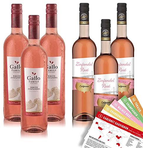 VINOX Zinfandel Probierpaket | OverSeas - Gallo Rosé | Rosé Zinfandel Paket | helle lachsrosafarbende Roséweine | mit VINOX Weinkarten vom Sommelier im (6x0,75 l) Weinpaket