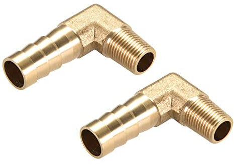 M METERXITY 2 Pack Messing Rohr Widerhaken Verschraubungen - 90° Winkel Messing 10mm Widerhaken Reduzierer Anwendung für Wasser Kraftstoff (1/8 PT Stecker Leitung)