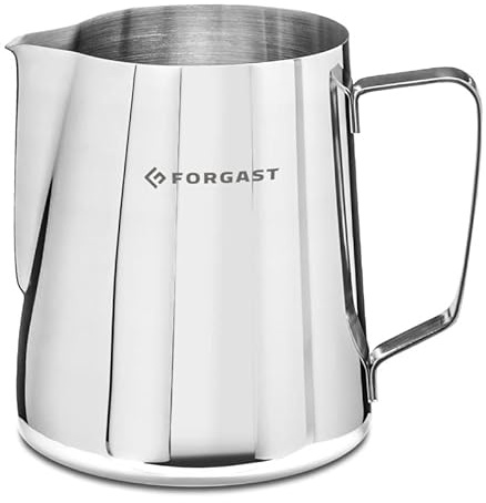 Forgast Bricco per Latte Montalatte Professionale in Acciaio Inox 1,5l, Lattiera Mucca, Brocca in Schiuma Schiumatore, Misurino con Scala Graduata all'Interno