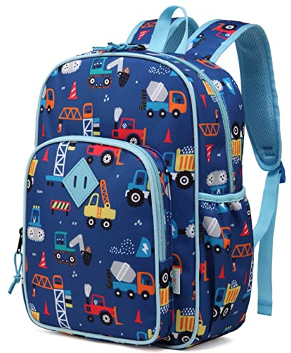 VASCHY Mochila Niño, Mochila Escolar Grande para 3-7 Años - Preescolar Ligera Impermeable con Cremallera Fácil de Abrir, Coche de Ingeniería