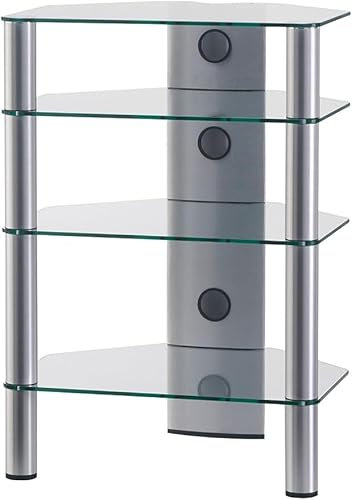 RO&CO - Meuble HiFi à 4 étagères. Verre transparent/châssis gris - Réf. 2140-RC.