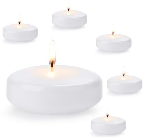 Lot de 24 bougies flottantes blanches de 7,6 cm - Cire anti-goutte non parfumée - 13 à 15 heures de combustion - Bougies de fête de mariage - Pour centres de table - Convient pour vases cylindriques,