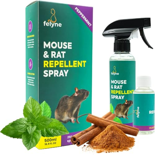 Mouse & Rat Repellent Spray - 500ml Anti Rodent Peppermint & Cinnamon Oil, for Indoor Home & Cars Get Rid of Mice & Rats, Pleasant Scent, Non Toxic by Felyne
