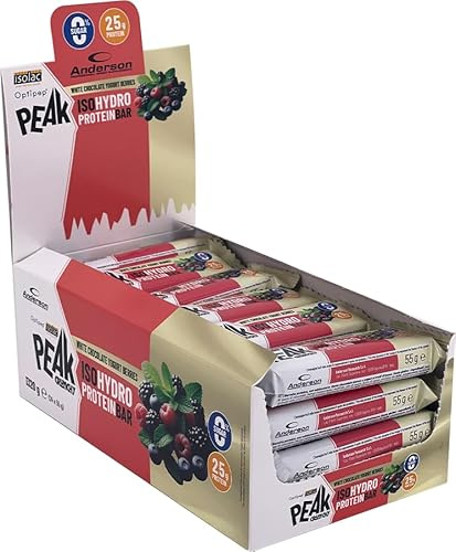 Anderson Barretta Proteica - Peak Crunchy IsoHydro Protein Bar -Choco bianco e Frutti di bosco- 50% di Proteine idrolizzate, 24 x 55g -0 Zuccheri, senza glutine