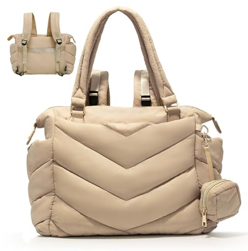 MISS FONG Baby Wickeltasche Wickelrucksack Rucksack Groß, Wickeltasche Kinderwagen Puffer Rucksack Organizer mit Wickelunterlage Schnullertasche mit 10 Taschen für Mama für Unterwegs, Aprikose