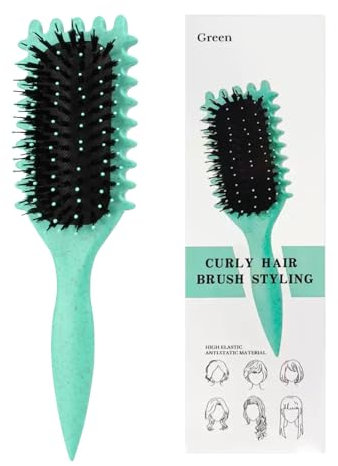 Mokaskaidj Peine Pelo Rizado,Curly Hair Brush para Peinar y dar Forma a Los Rizos de Hombres y Mujeres para Reducir el Tirón y la Separación de Rizos (Verde)