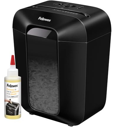 Fellowes Paper Shredder for Home Office Use - 9 Sheet Cross Cut - Black - Manual - High Security Shredding - 17L Bin & Safety Lock