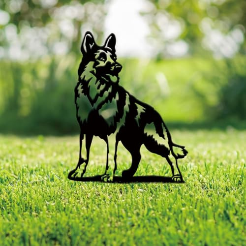 SUPERDANT Shepherd Yard Stakes Dog Metal Garden Ornament Black Silhouette Garden Outdoor Decor Animals Decorative Yard Art Statue for Lawn Patio Decorations Housewarming Gift
