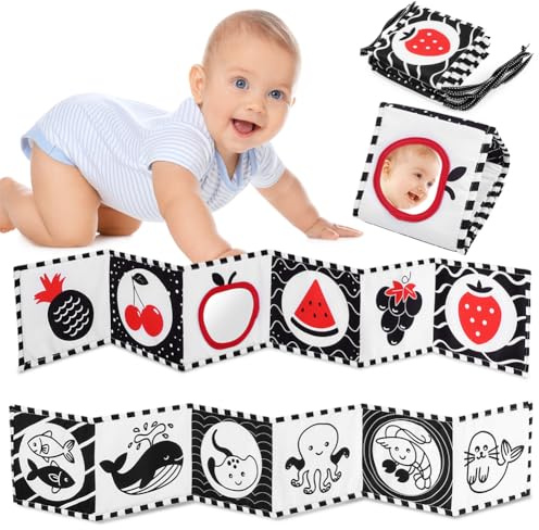 Vicloon Livre Noir et Blanc Bébé Montessori, Livre Carte Montessori Sensoriel en Tissu Noir et Blanc, Livres D'éveil Noir et Blancs Bébés pour 0-12 Mois, Favorise Développement Cerveau Bébé