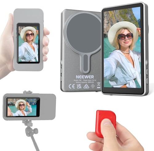 NEEWER Basics 4-tums Vlog Selfie Monitor skärm, trådlös anslutning magnetisk telefonbaksida kameraskärm med Bluetooth fjärrkontroll för YouTube, inte kompatibel med iPhone Google Phone/4K-video, F4B