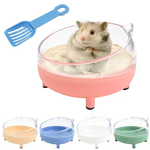 Bac à sable transparent de 16,5 cm avec pelle à sable pour hamsters nains, gerbilles et petits animaux de compagnie, bain sans poussière avec bords arrondis (rose)