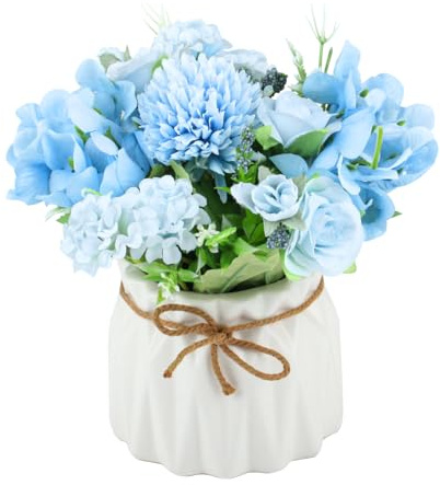 Yibaijia Artificial Flowers In Vase,Flower Ornaments For Living Room | Deko Pflanzen Künstlich Für Wohnkultur,Hochzeitstisch, Wohnzimmer, Schlafzimmer, Büro (Blue)