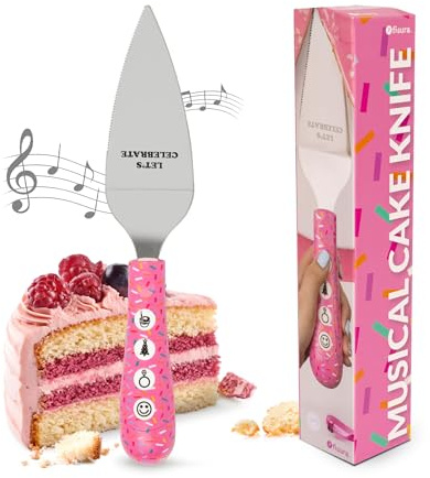 Fisura – Tagliatorta originale “Let’s celebrate” con musica. Paletta torta in acciaio inox 2 in 1 con coltello e servitore, ideale per feste, matrimoni ed eventi familiari. 4 canzoni incluse.