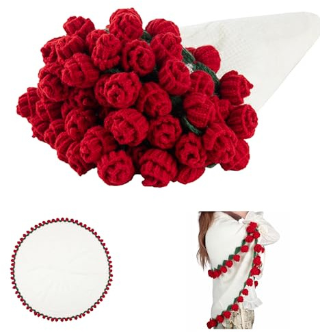 Bourske Häkeldecke Rosenstrauß, Flower Bouquet Blanket 110cm Große Multifunktion-Blumendecke als Schal Tagesdecke Tischdecke&Sofakissen Handgefertigte Blumenstraußdecke Romantisches Deko-Geschenk