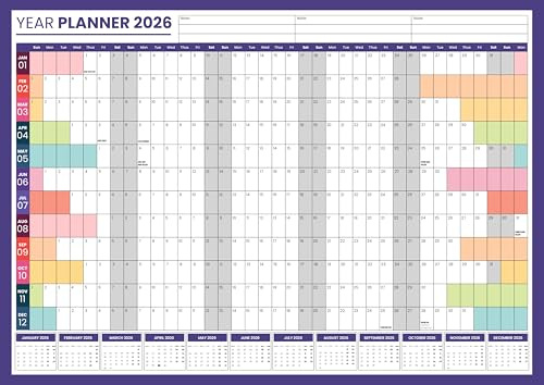 A1 Wall Planner 2026 UK Wall Calendar 2026 Yearly Wall Planner A1 Calendar From Jan To Dec Office Home Weekends highlighted Folded With Extra Notes Space 59.4 x 84.1 cm